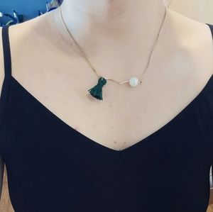 Emerald green tassel with faux pearl necklace